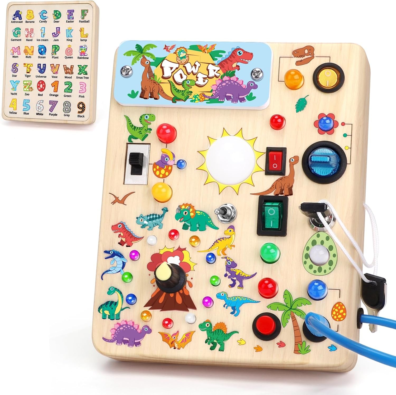 Busy Board, Montessori Toy for 1-3 Years Old, Wooden Toddler Sensory Travel Toy, Ideal Gift for 1+ Year Old Boys (Busy Board plus V2), Medium, Yellow